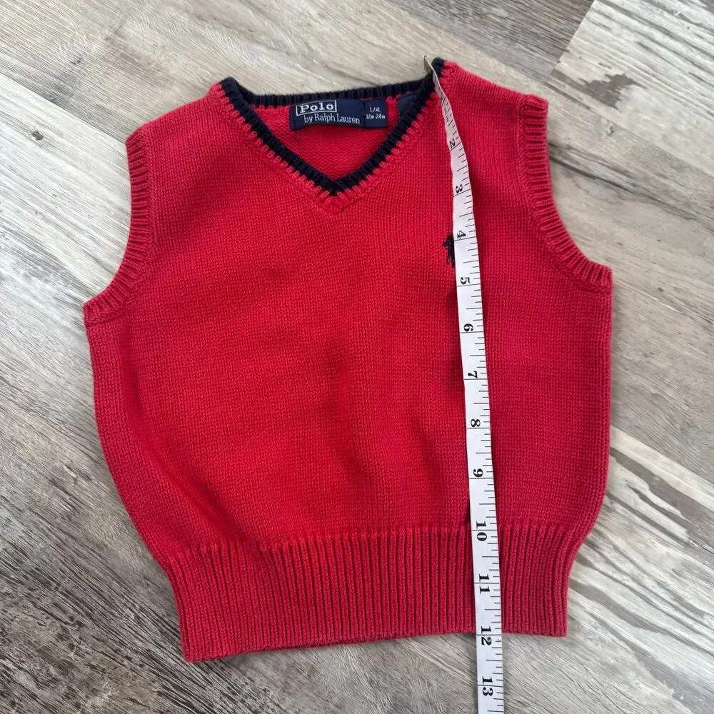 Vintage Polo Ralph Lauren Sweater Vest Red Cotton V Neck Preppy 90s